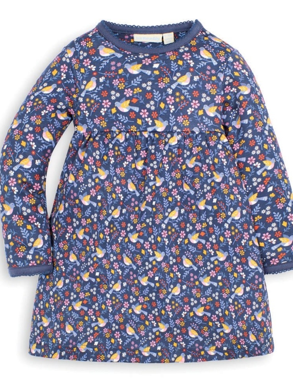 JoJo Maman Bebe Navy Floral Bird Long-Sleeve Dress